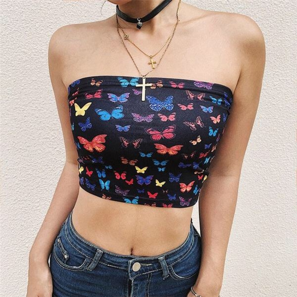 🦋 Black colorful butterfly tube crop top 🦋